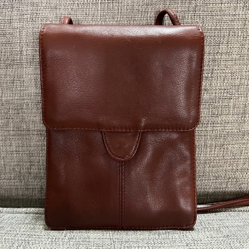 Derek Alexander Genuine Leather Flap Multi Compartment Mirror Crossbody Bag